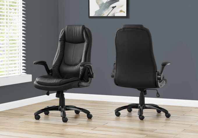 OFFICE CHAIR - BLACK LEATHER-LOOK / HIGH BACK EXECUTIVE