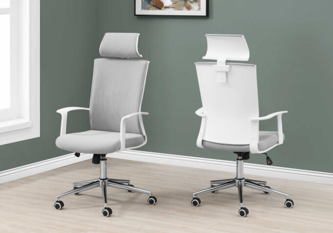 OFFICE CHAIR - WHITE / GREY FABRIC / HIGH BACK EXECUTIVE