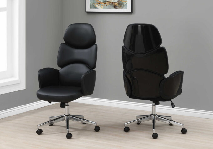 OFFICE CHAIR - BLACK LEATHER-LOOK / HIGH BACK EXECUTIVE