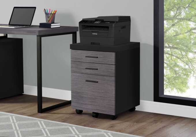 FILING CABINET - 3 DRAWER / BLACK / GREY ON CASTORS