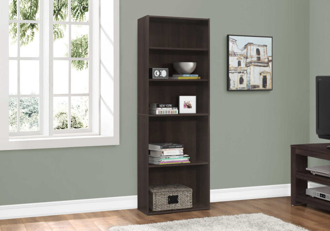 BOOKCASE - 72"H / ESPRESSO WITH 5 SHELVES