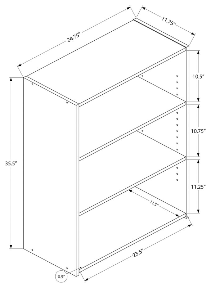 BOOKCASE - 36"H / GREY WITH 3 SHELVES - Image 4