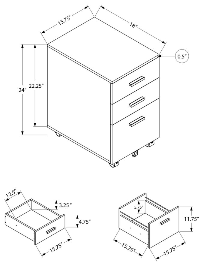 FILING CABINET - 3 DRAWER / WHITE ON CASTORS - Image 4