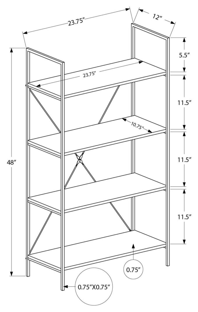 BOOKCASE - 48"H / DARK TAUPE / BLACK METAL - Image 5