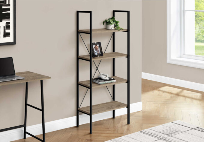 BOOKCASE - 48"H / DARK TAUPE / BLACK METAL