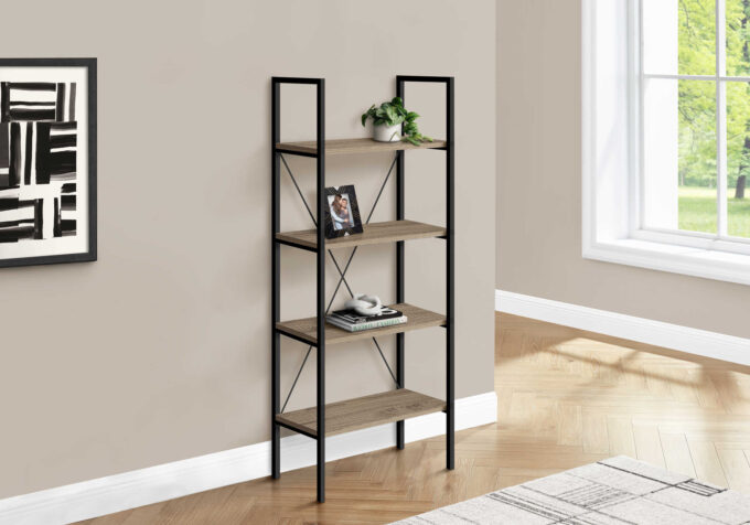 BOOKCASE - 48"H / DARK TAUPE / BLACK METAL - Image 2