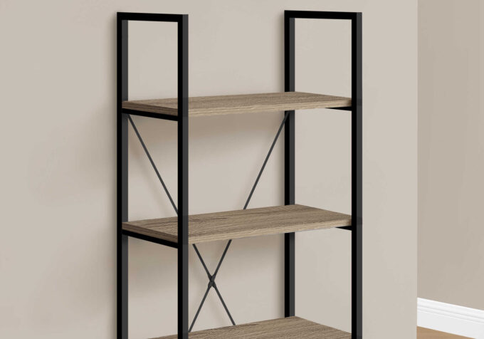 BOOKCASE - 48"H / DARK TAUPE / BLACK METAL - Image 3