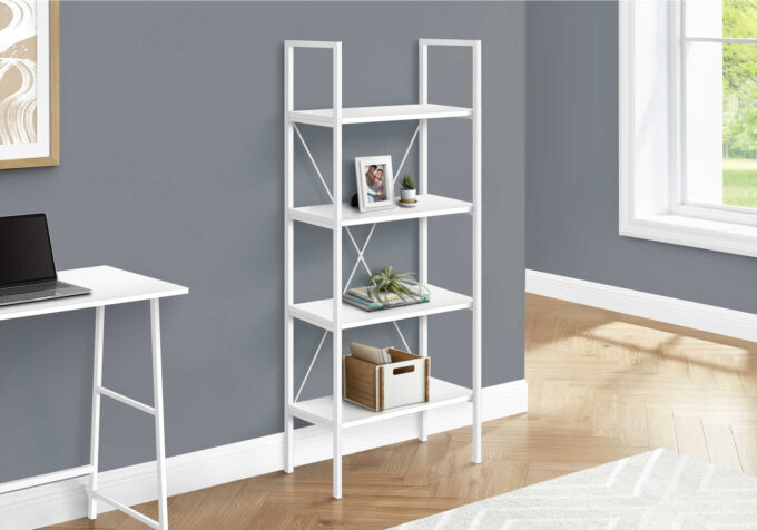 BOOKCASE - 48"H / WHITE / WHITE METAL