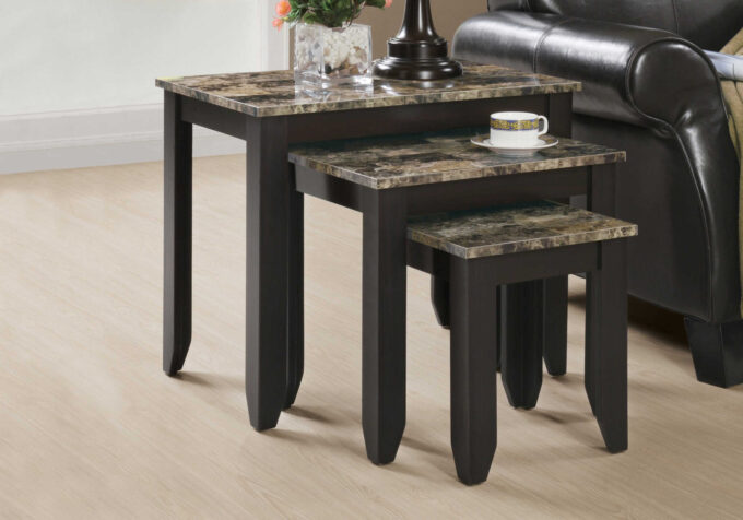 NESTING TABLE - 3PCS SET / ESPRESSO MARBLE TOP