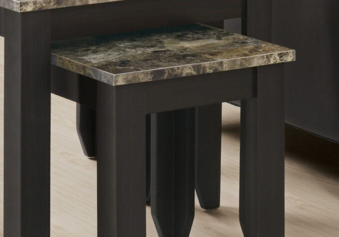 NESTING TABLE - 3PCS SET / ESPRESSO MARBLE TOP - Image 2