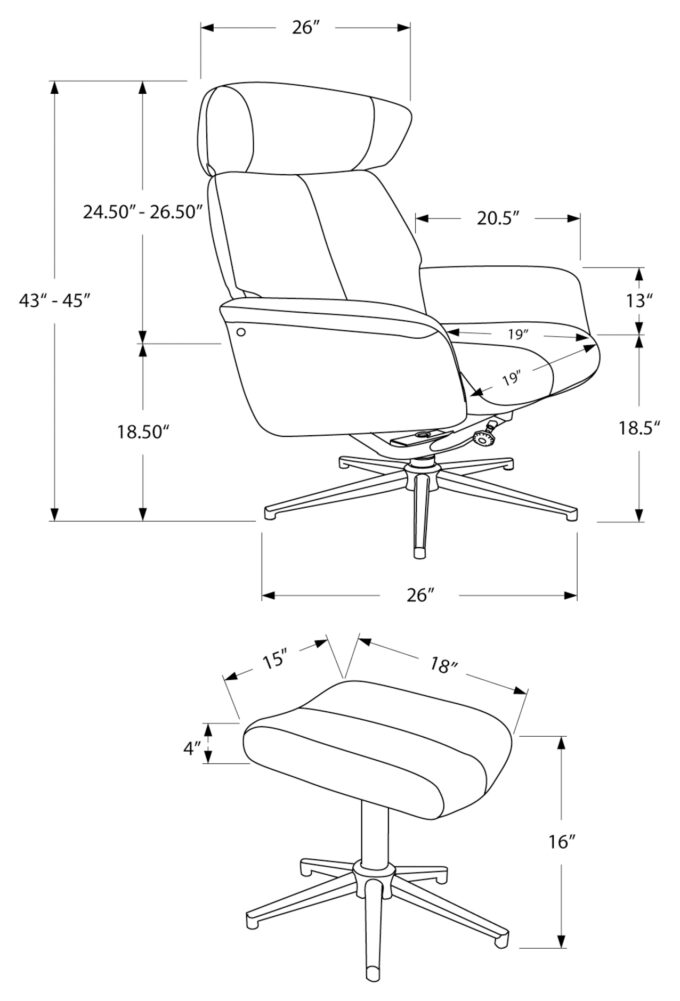 RECLINING CHAIR - 2PCS SET / GREY SWIVEL -ADJUST HEADREST - Image 4