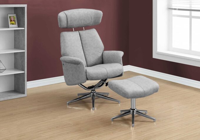 RECLINING CHAIR - 2PCS SET / GREY SWIVEL -ADJUST HEADREST