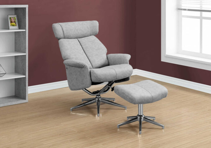 RECLINING CHAIR - 2PCS SET / GREY SWIVEL -ADJUST HEADREST - Image 3