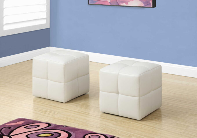 OTTOMAN - 2PCS SET / JUVENILE / WHITE LEATHER-LOOK