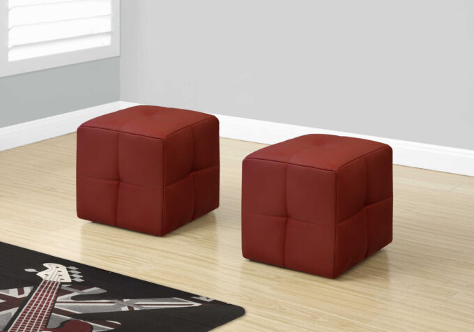 OTTOMAN - 2PCS SET / JUVENILE / RED LEATHER-LOOK