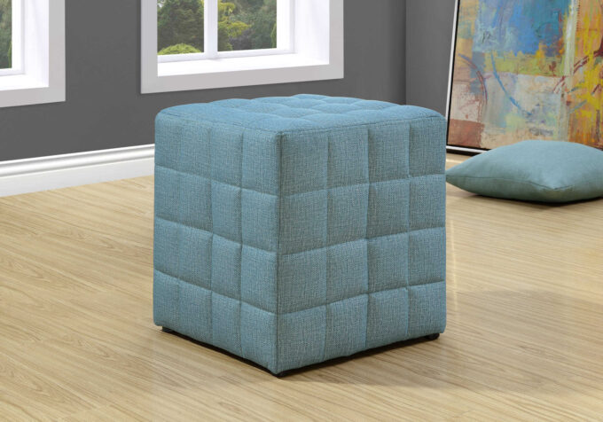 OTTOMAN - LIGHT BLUE LINEN-LOOK FABRIC