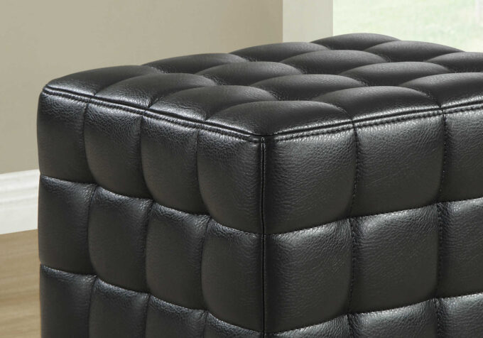 OTTOMAN - BLACK LEATHER-LOOK FABRIC - Image 4