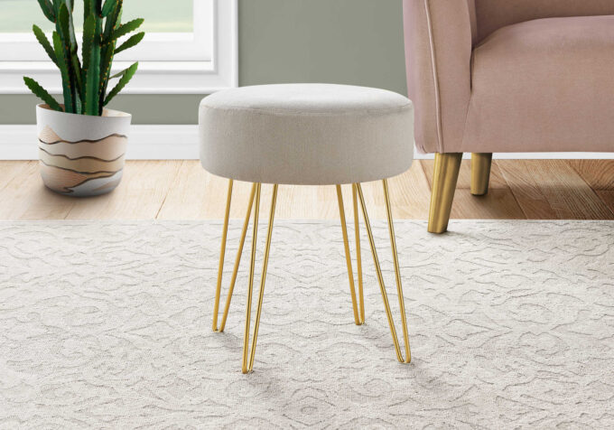 OTTOMAN - BEIGE FABRIC / GOLD METAL LEGS