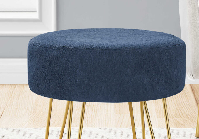 OTTOMAN - BLUE FABRIC / GOLD METAL LEGS - Image 3