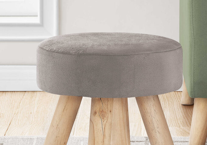 OTTOMAN - LIGHT BROWN VELVET / NATURAL WOOD LEGS - Image 3