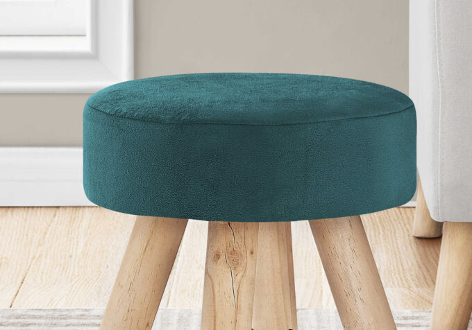 OTTOMAN - TURQUOISE VELVET / NATURAL WOOD LEGS - Image 4