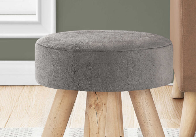 OTTOMAN - GREY VELVET / NATURAL WOOD LEGS - Image 3