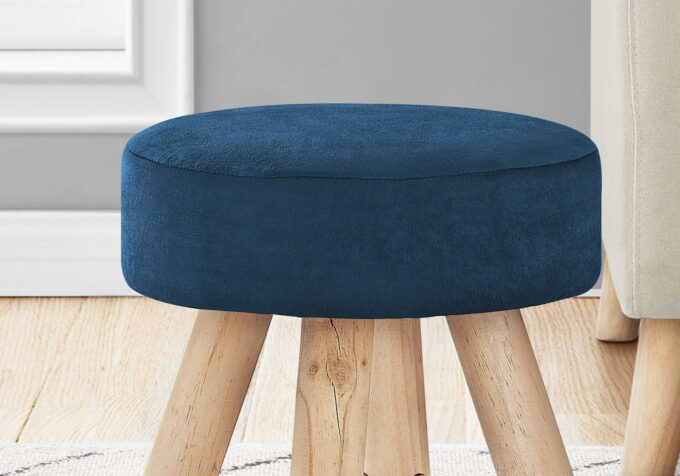 OTTOMAN - BLUE VELVET / NATURAL WOOD LEGS - Image 3