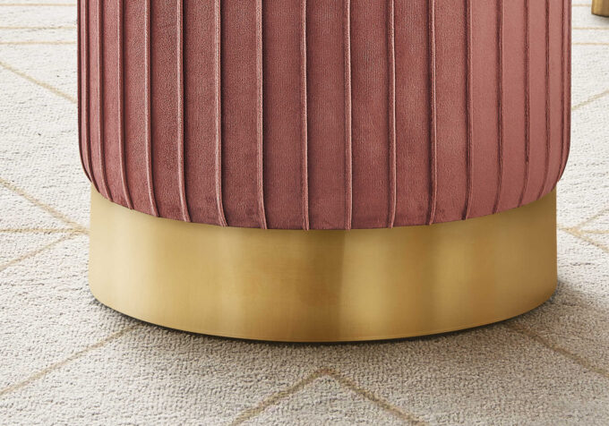 OTTOMAN - DARK PINK VELVET / GOLD METAL BASE - Image 3