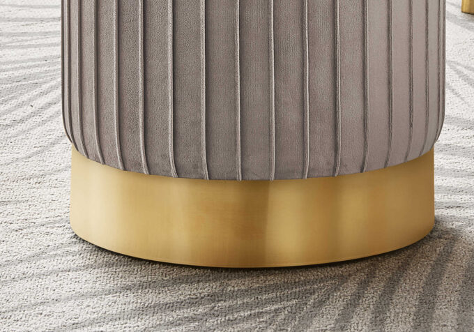 OTTOMAN - LIGHT BROWN VELVET / GOLD METAL BASE - Image 4