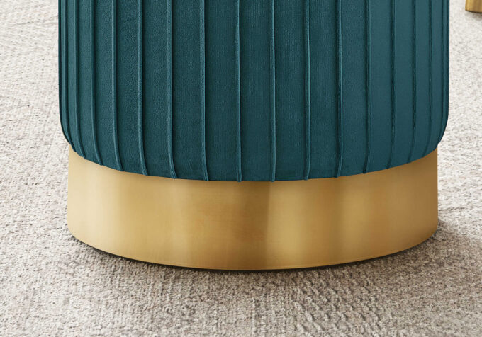 OTTOMAN - TURQUOISE VELVET / GOLD METAL BASE - Image 3