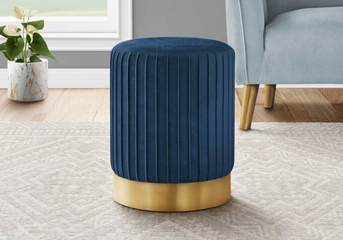 OTTOMAN - BLUE VELVET / GOLD METAL BASE