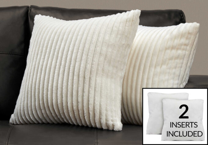 PILLOW - 18"X 18" / IVORY ULTRA SOFT RIBBED STYLE / 2PCS - Image 2