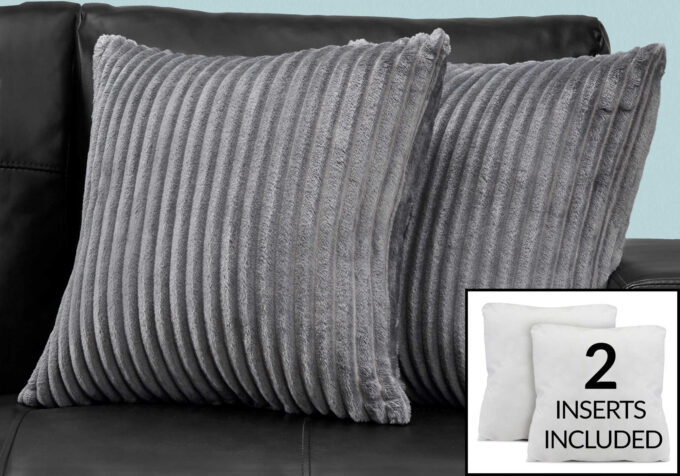 PILLOW - 18"X 18" / GREY ULTRA SOFT RIBBED STYLE / 2PCS - Image 6