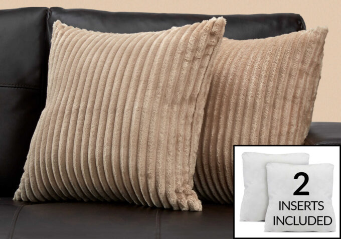 PILLOW - 18"X 18" / BEIGE ULTRA SOFT RIBBED STYLE / 2PCS - Image 2