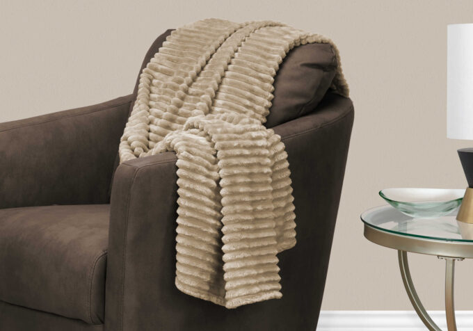 THROW - 60" X 50" / BEIGE ULTRA SOFT RIBBED STYLE - Image 2