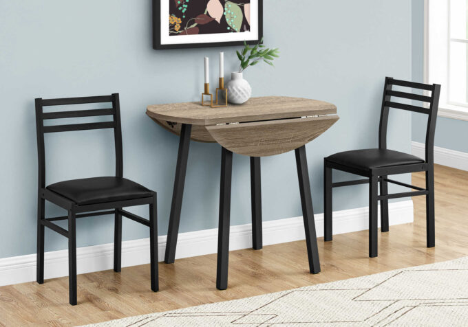 DINING SET - 3PCS SET / DARK TAUPE TOP / BLACK METAL