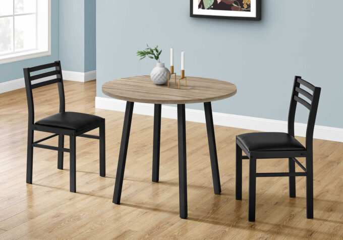 DINING SET - 3PCS SET / DARK TAUPE TOP / BLACK METAL - Image 3