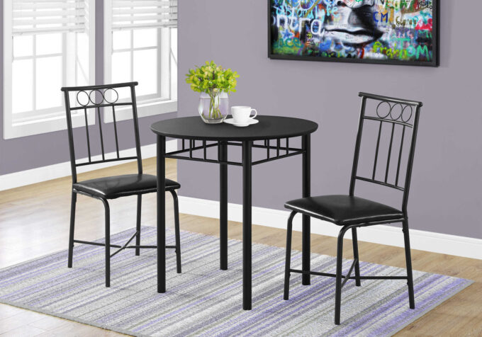 DINING SET - 3PCS SET / BLACK METAL AND TOP