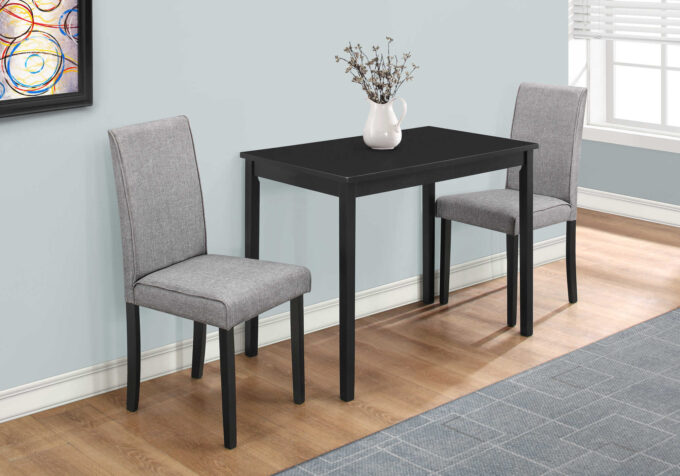 DINING SET - 3PCS SET / BLACK / GREY LINEN PARSON CHAIRS