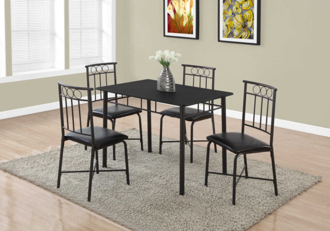 DINING SET - 5PCS SET / BLACK METAL AND TOP