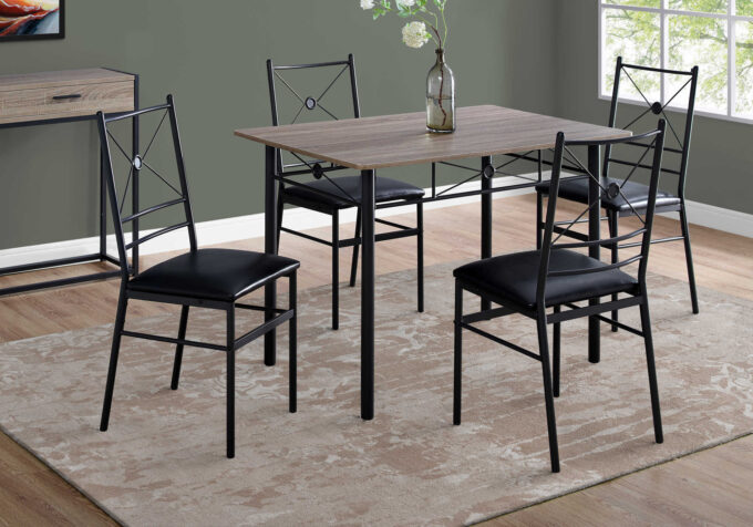 DINING SET - 5PCS SET / DARK TAUPE / BLACK METAL