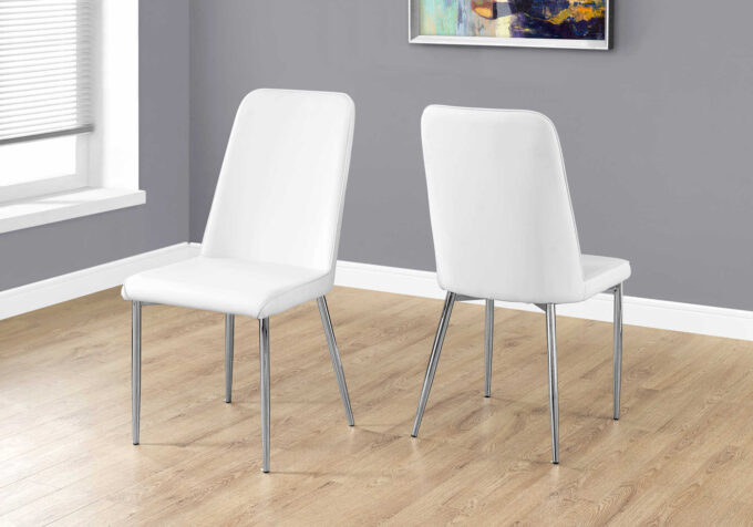 DINING CHAIR - 2PCS / 37"H / WHITE LEATHER-LOOK / CHROME