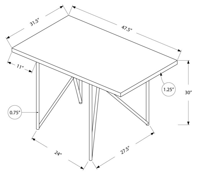 DINING TABLE - 32"X 48" / ESPRESSO / CHROME METAL - Image 7