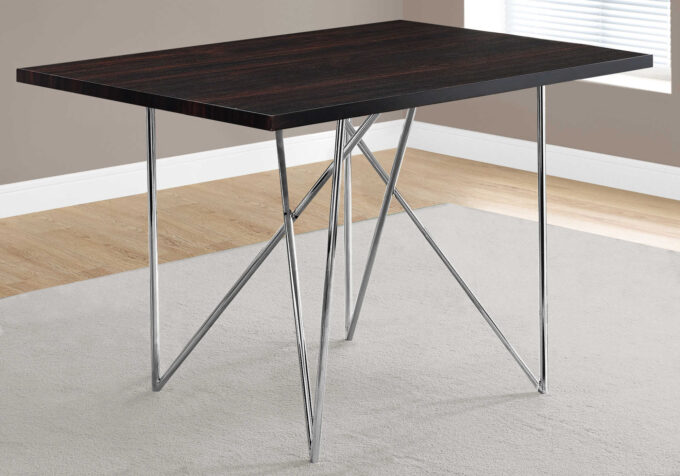 DINING TABLE - 32"X 48" / ESPRESSO / CHROME METAL - Image 6