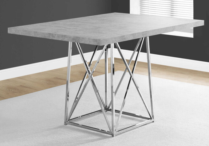 DINING TABLE - 36"X 48" / GREY CEMENT / CHROME METAL - Image 6