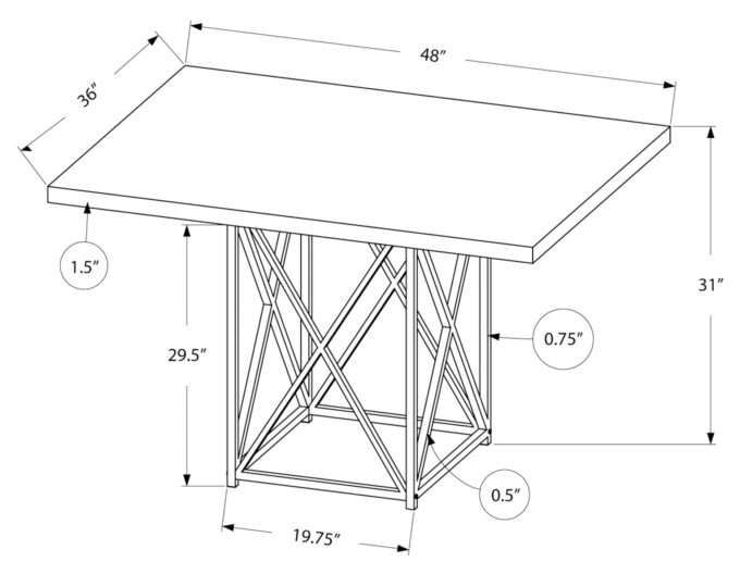 DINING TABLE - 36"X 48" / WHITE GLOSSY / CHROME METAL - Image 9