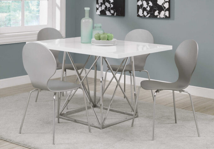 DINING TABLE - 36"X 48" / WHITE GLOSSY / CHROME METAL - Image 2