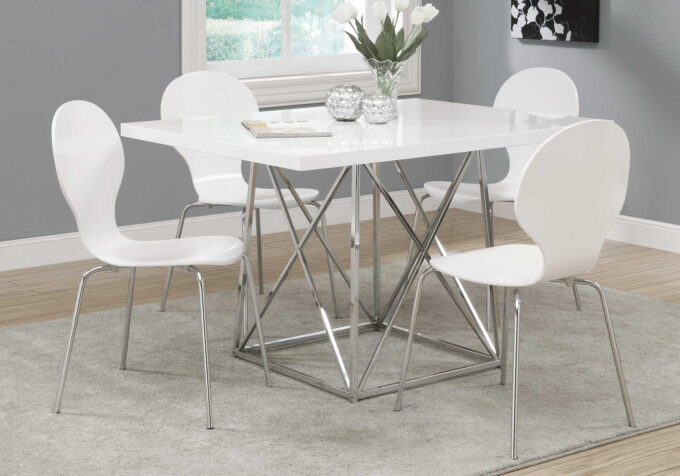 DINING TABLE - 36"X 48" / WHITE GLOSSY / CHROME METAL - Image 3