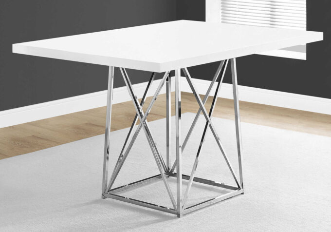 DINING TABLE - 36"X 48" / WHITE GLOSSY / CHROME METAL - Image 7