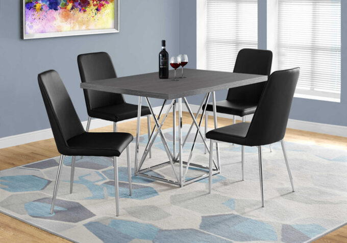 DINING TABLE - 36"X 48" / GREY / CHROME METAL